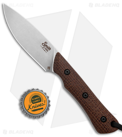 Smith & Sons Brave Fixed Blade Knife Brown Burlap Micarta (3.2" Stonewash D2)