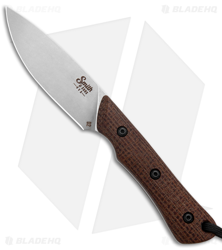 Smith & Sons Brave Fixed Blade Knife Brown Burlap Micarta (3.2" Stonewash D2)
