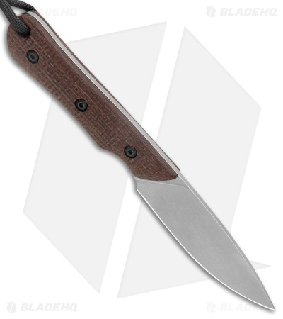 Smith & Sons Brave Fixed Blade Knife Brown Burlap Micarta (3.2" Stonewash D2)