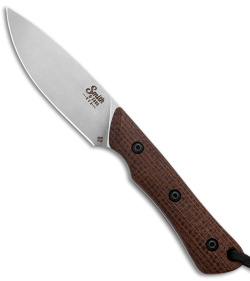 Smith & Sons Brave Fixed Blade Knife Brown Burlap Micarta (3.2" Stonewash D2)