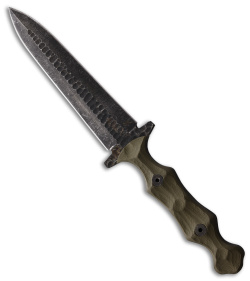 Stroup Knives Dagger Fixed Blade Knife D/E OD Green G-10 (5.25" Acid Wash)