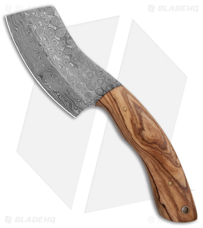 Tallen 4" Chopper Fixed Blade Knife Wood (4" Raindrop Damascus)