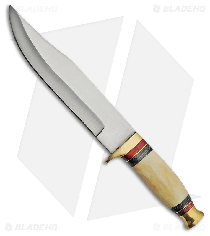 Tallen Bison Bowie Fixed Blade Knife White Bone (7.5" Satin) PA3386