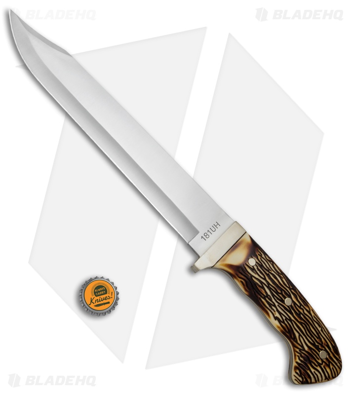 Uncle Henry Large Bowie Fixed Blade Knife Delrin Stag (9.8" Satin)