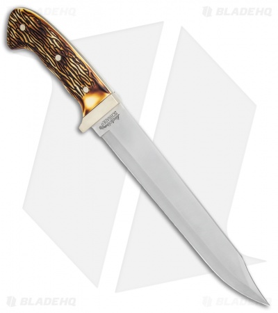 Uncle Henry Large Bowie Fixed Blade Knife Delrin Stag (9.8" Satin)