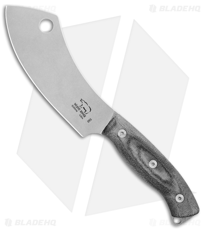 White River Camp Cleaver Fixed Blade Knife Black Micarta (5.5" Stonewash)