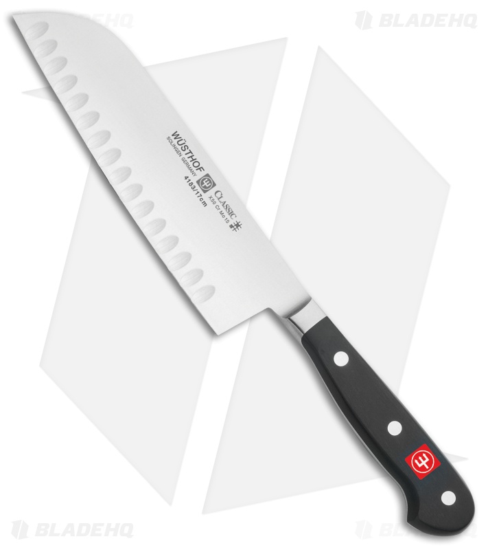 Wusthof Classic Hollow Edge Santoku Knife Black (7" Satin) Blade HQ
