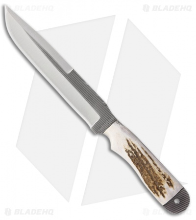 Anza Knives D-FE Fixed Blade Knife Full Elk Bone (7.75" Gray)