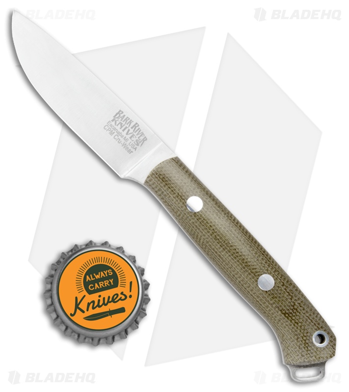Bark River Little Creek Green Canvas Micarta  (2.5" Satin Cru Wear) 01-061M-GC