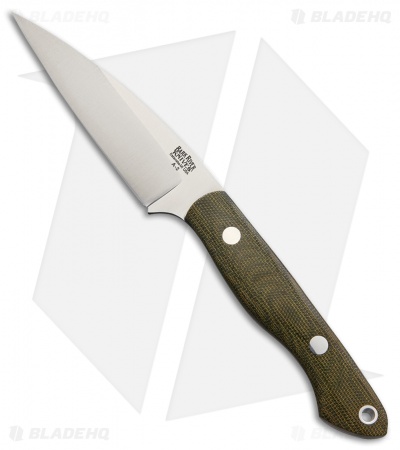 Bark River Mini Bush Seax Fixed Blade Knife Green Canvas Micarta (3.75" A-2)