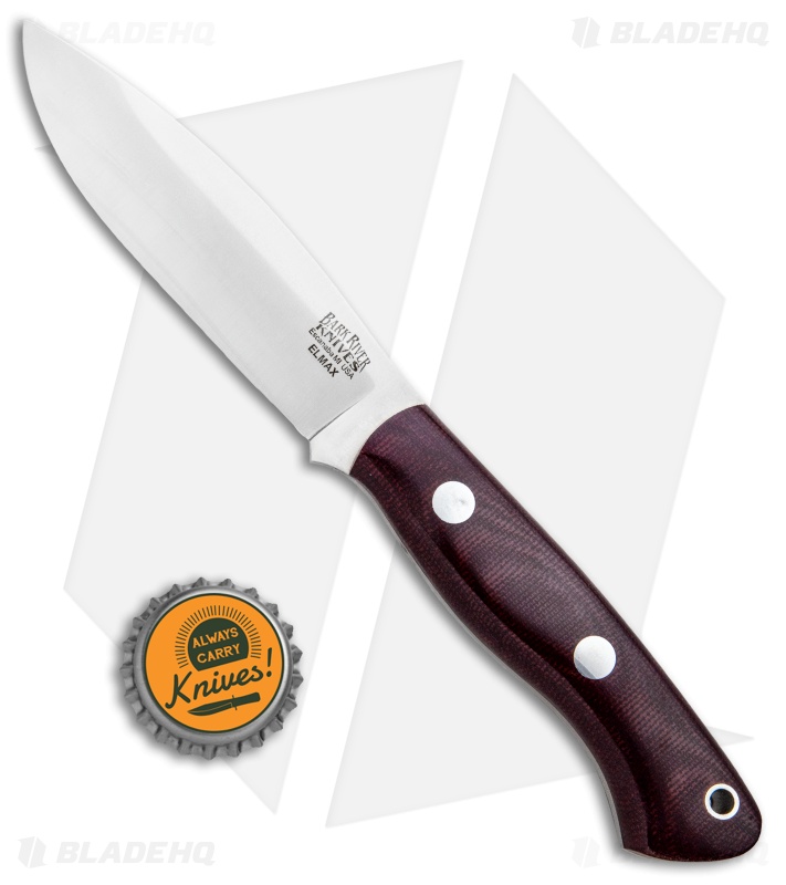 Bark River Mini Tundra Fixed Blade Knife Elmax Burgandy Micarta (4" Satin)