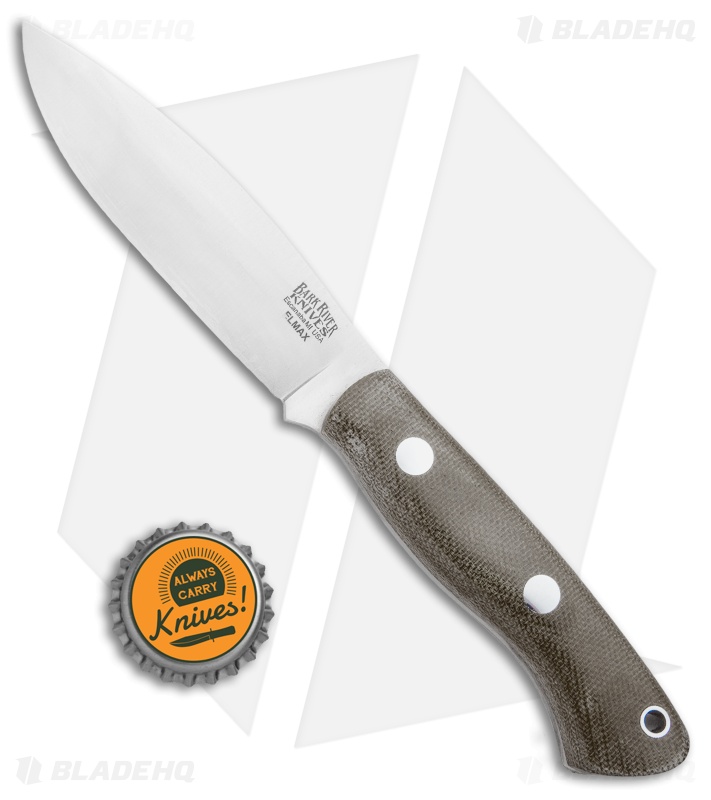 Bark River Mini Tundra Fixed Blade Knife Elmax Green Micarta (4" Satin)