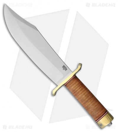 Bark River V-44 Bowie Fixed Blade Knife Stacked Leather (9" Satin)
