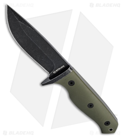 Boker Magnum Bushcraft Drop Point Fixed Blade Knife Green G-10 (4.25" Black)