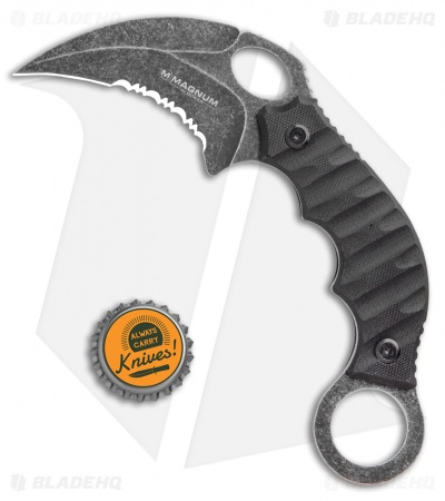 Boker Magnum Hotel Romeo Karambit Fixed Blade Knife Black G-10 (3" Black Serr) 