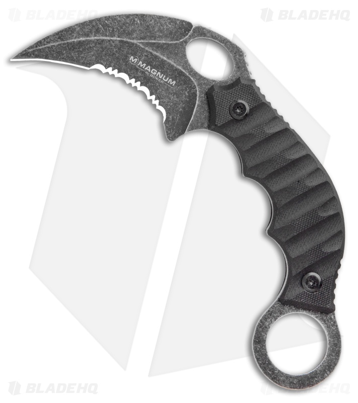 Boker Magnum Hotel Romeo Karambit Fixed Blade Knife Black G-10 (3" Black Serr) 