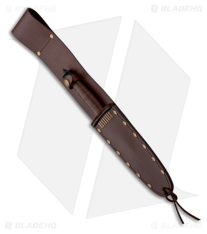 Boker Plus V-42 2.1 Fixed Blade Knife Brown Leather Handle (7.01" Black)
