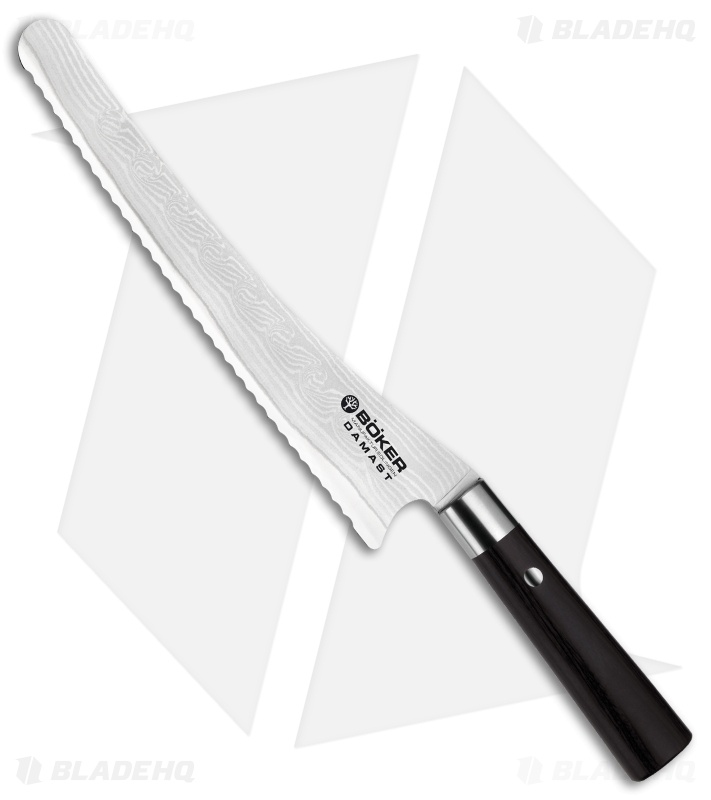 Boker Damascus Black 9.25" Bread Kitchen Knife Pakka Wood