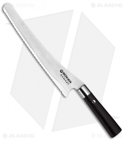 Boker Damascus Black 9.25" Bread Kitchen Knife Pakka Wood