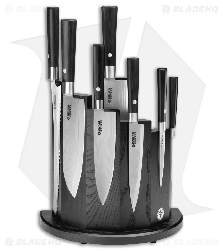 Boker Damascus Black  8-Piece Kitchen Knife Set Pakka Wood w/  Magnetic Block