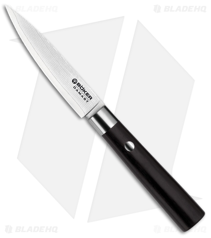 Boker Damascus Black 3.75" Paring Kitchen Knife Pakka Wood 