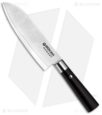 Boker Damascus Black 6.75"  Santoku Kitchen Knife Pakka Wood