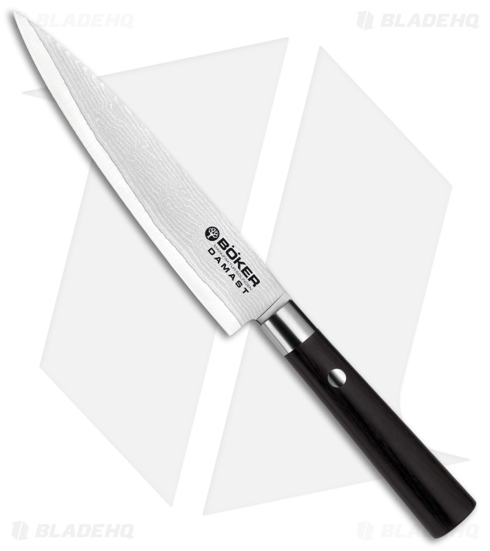 Boker Damascus Black 5.9" Utility Kitchen Knife Pakka Wood