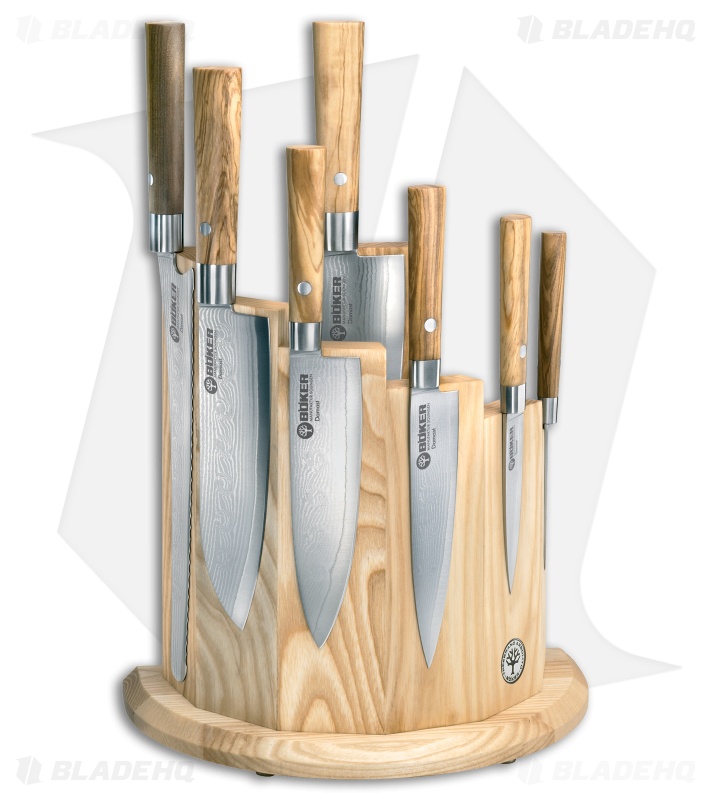 Boker Damascus Olive 8-Piece Kitchen Knife Set Olive Wood w/  Magnetic Block