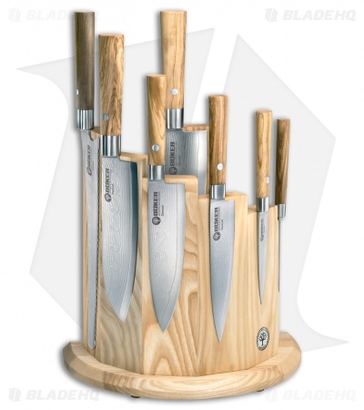 Boker Damascus Olive 8-Piece Kitchen Knife Set Olive Wood w/  Magnetic Block