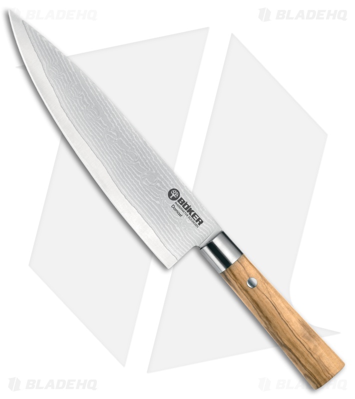 Boker Damascus Olive 8.4" Chef's Kitchen Knife Olive Wood