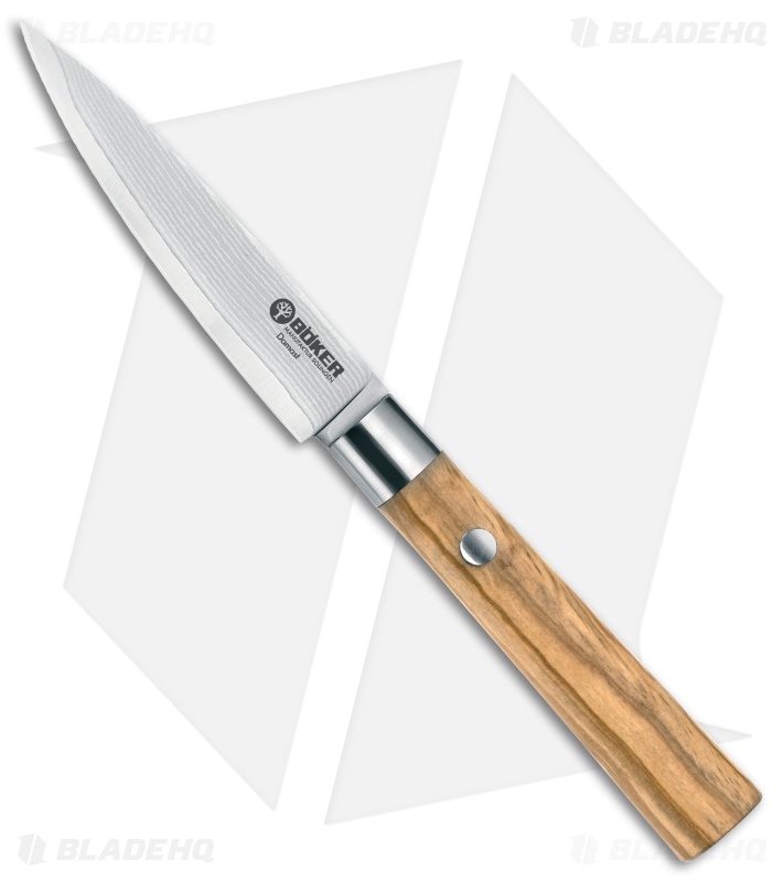 Boker Damascus Olive 3.75" Paring Kitchen Knife Olive Wood 