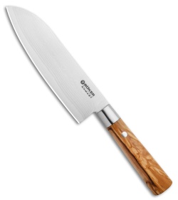 Boker Damascus Olive 6.75"  Santoku Kitchen Knife Olive Wood