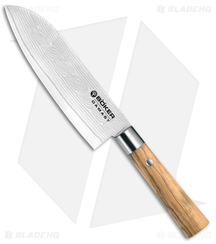 Boker Damascus Olive 8-Piece Kitchen Knife Set Olive Wood w/  Magnetic Block