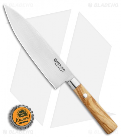 Boker Damascus Olive 6.25" Small Chef's Kitchen Knife Olive Wood 