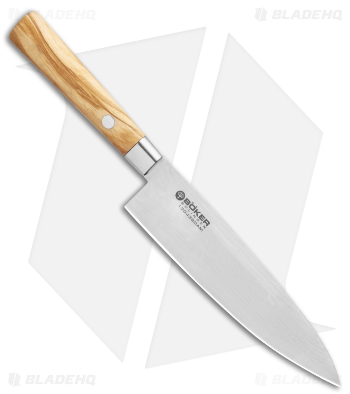 Boker Damascus Olive 6.25" Small Chef's Kitchen Knife Olive Wood 