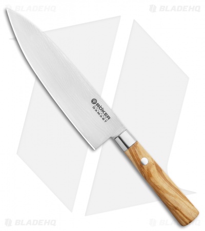 Boker Damascus Olive 8-Piece Kitchen Knife Set Olive Wood w/  Magnetic Block