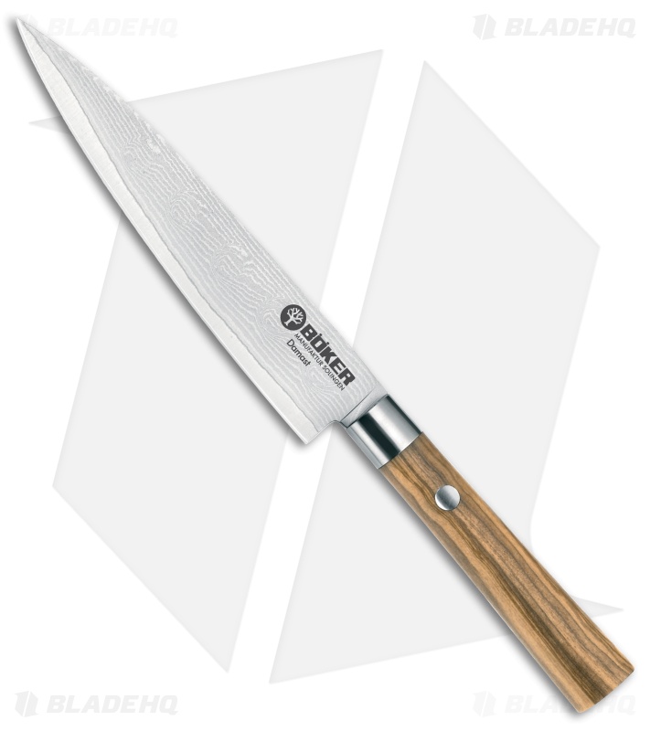 Boker Damascus Olive 5.9" Utility Kitchen Knife Olive Wood