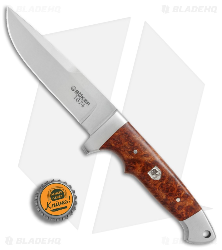 Boker Vollintegral 2.0 1674 Fixed Blade Knife Amboina Root Wood  (4.6" Satin) 