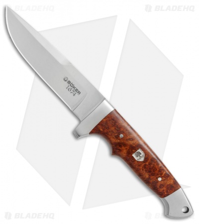 Boker Vollintegral 2.0 1674 Fixed Blade Knife Amboina Root Wood  (4.6" Satin) 