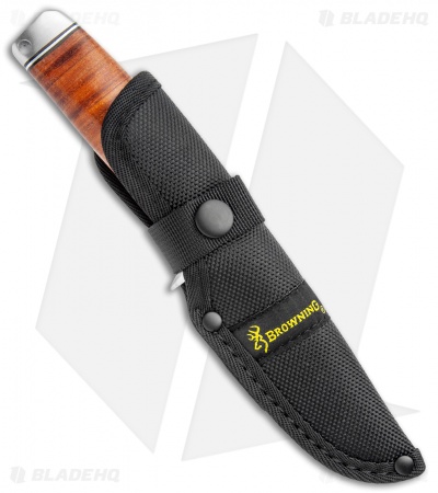 Browning Out Last Fixed Blade Knife Brown Leather (4" Satin)