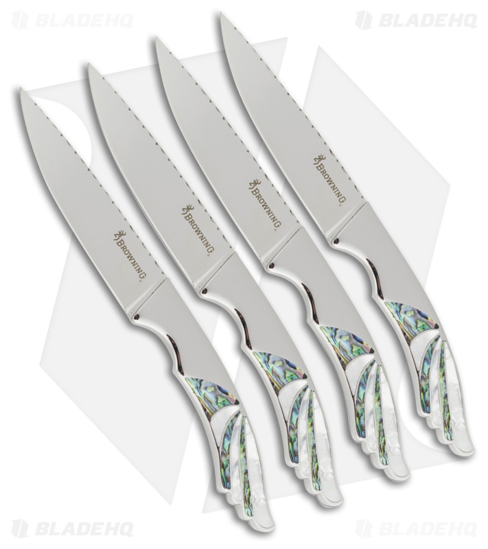 Browning Russ Kommer 4 Piece Steak Knife Set Abalone/MOP (4" Mirror) BR0072