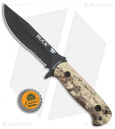 Buck 822 Sentry Fixed Blade Knife Kryptek Highlander (5" Black Serr)
