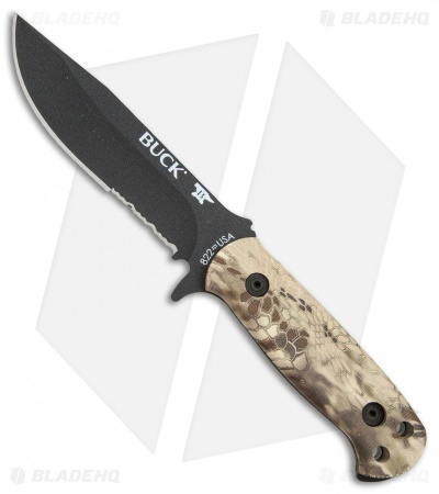 Buck 822 Sentry Fixed Blade Knife Kryptek Highlander (5" Black Serr)