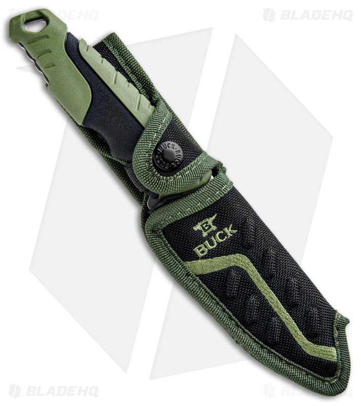 Buck Pursuit Large Guthook Fixed Blade Knife Green GFN (4.5" Satin) 0657GRG
