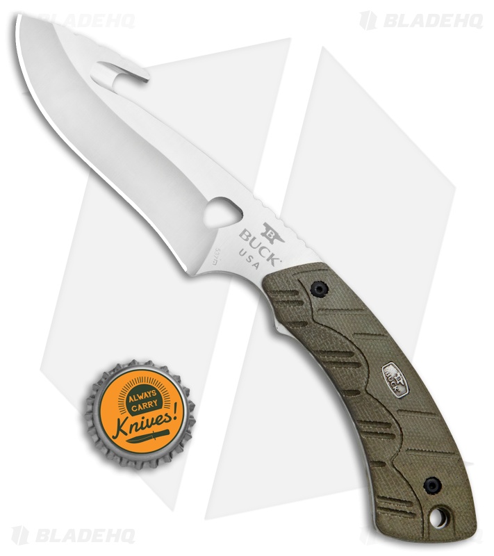 Buck 537 Open Season Guthook Fixed Blade OD Green Micarta (4.5" Satin) 0537ODG