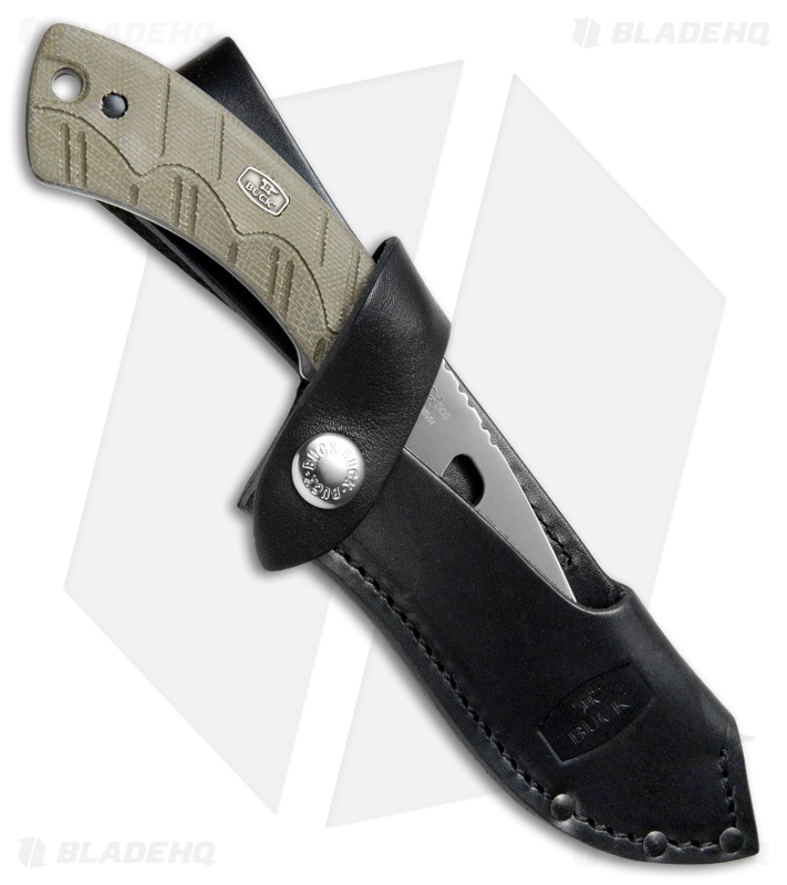 Buck 537 Open Season Guthook Fixed Blade OD Green Micarta (4.5" Satin) 0537ODG
