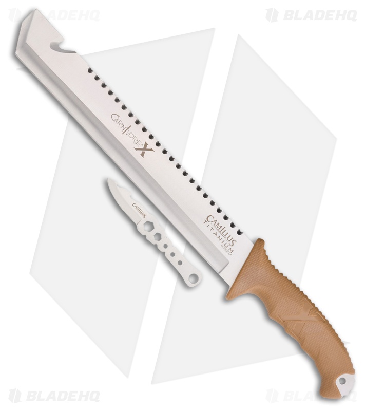 Camillus Carnivore X Machete Tan Zytel w/ Fixed Blade Knife (11.5" Satin) 19236