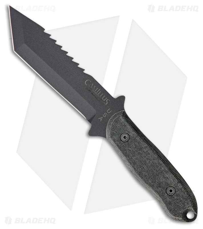 Camillus Heathen Fixed Blade Knife Black Canvas Micarta (5.5" Black) 19094