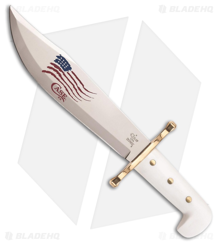 Case Cutlery Bowie with Flag Fixed Blade Knife White (9.5" Mirror) 226899