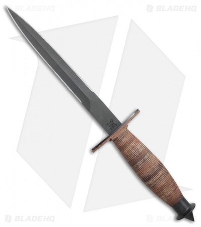 Case Knives V-42 Stiletto Dagger Fixed Blade Knife Leather Wrapped (7.25" Black)